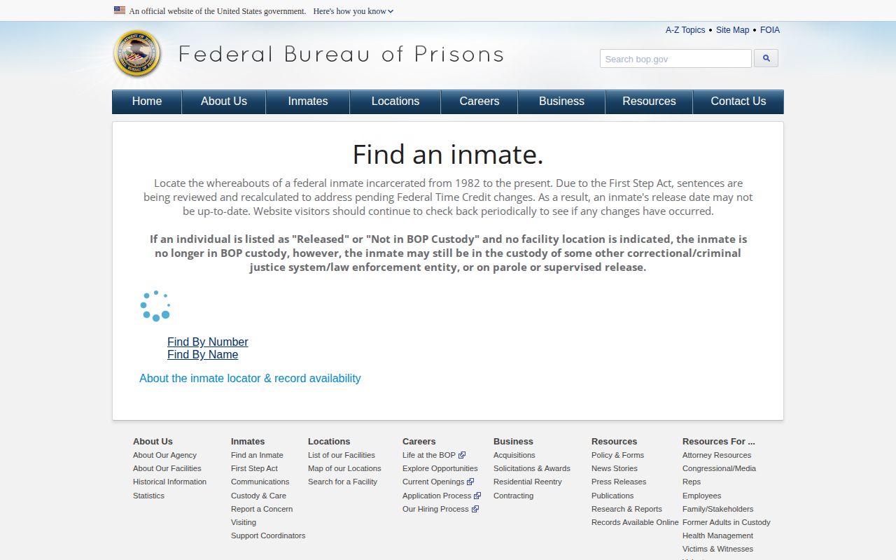 Federal Bureau of Prisons inmate locator search choices